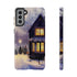 Glowing Homes in the Snow with Christmas Decorations - Impact Resistant Phone Case Samsung Galaxy S21 Plus Glossy